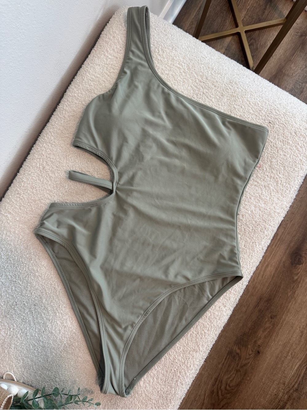 refuge One-Shoulder Cutout One-Piece Swimsuit in Sage Green